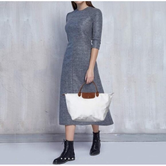 Longchamp White/Brown Nylon And Leather Le Pliage Tote - Picture 2 of 16